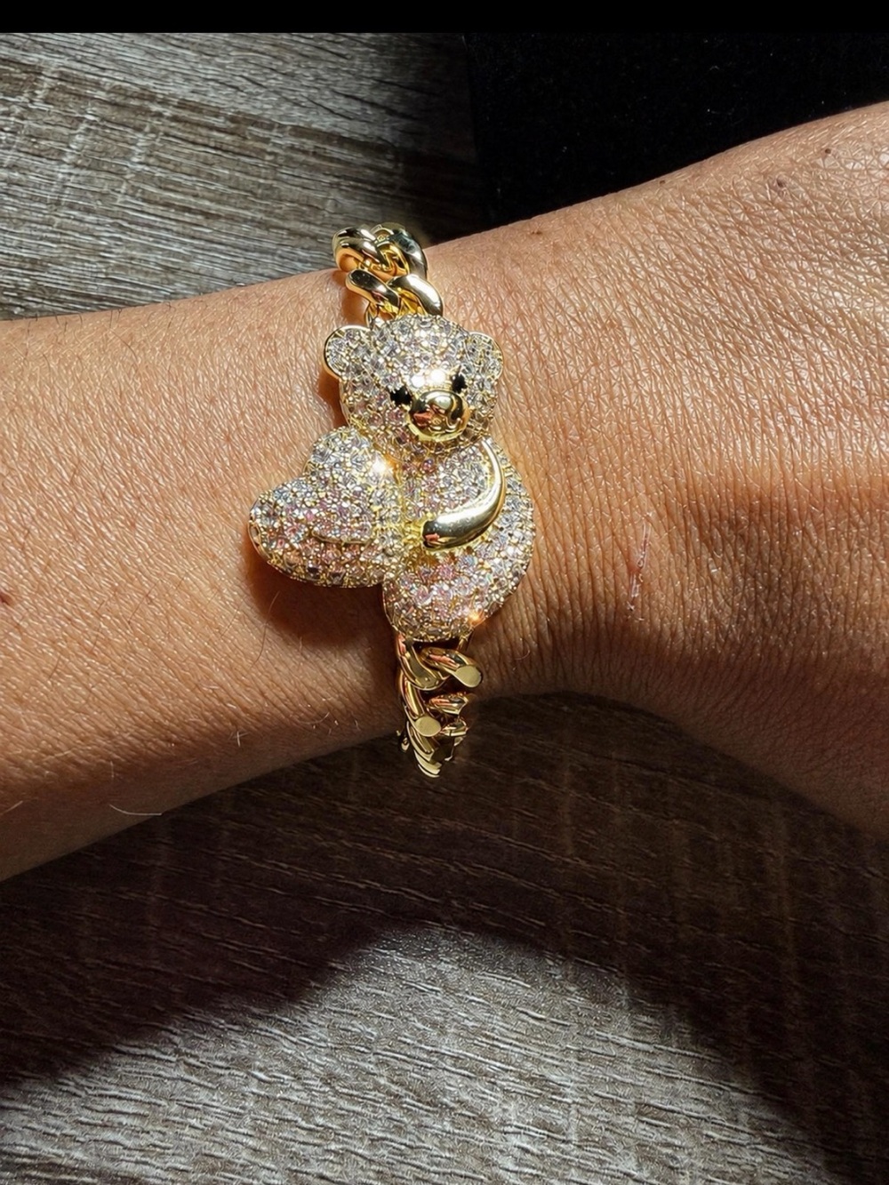 Gold filled Teddy Bear Crystal Pave Bracelet - Women Jewelry